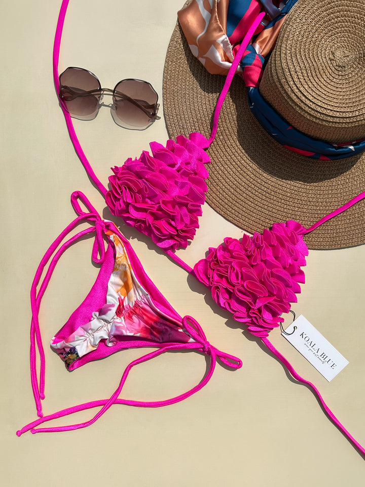 Flower's Beach Fucsia Reversible Bikini Set