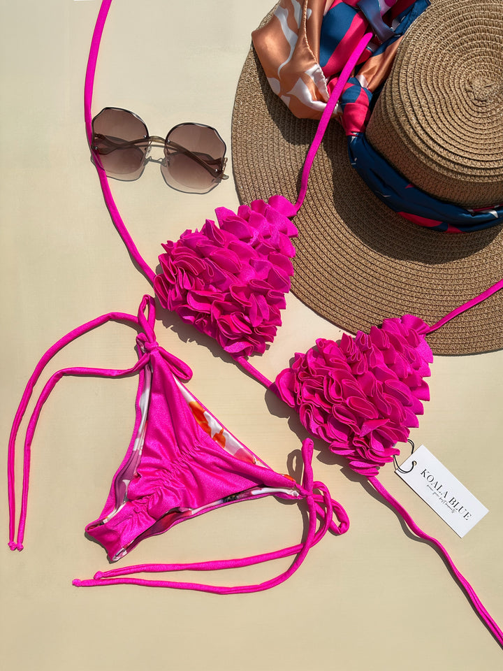 Flower's Beach Fucsia Reversible Bikini Set
