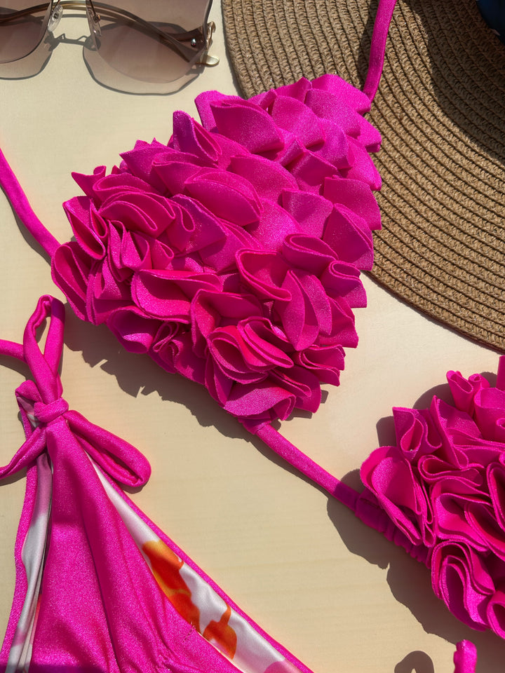 Flower's Beach Fucsia Reversible Bikini Set